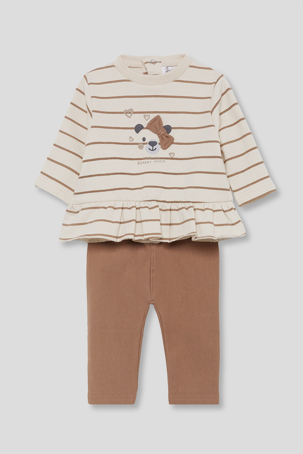 Conjunto Bebé Niña de Rayas con Volantes y Pantalón Marrón Street Monkey | 1-24 Meses | Siju