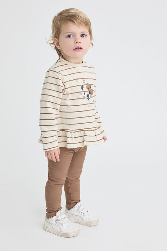 Conjunto Bebé Niña de Rayas con Volantes y Pantalón Marrón Street Monkey | 1-24 Meses | Siju