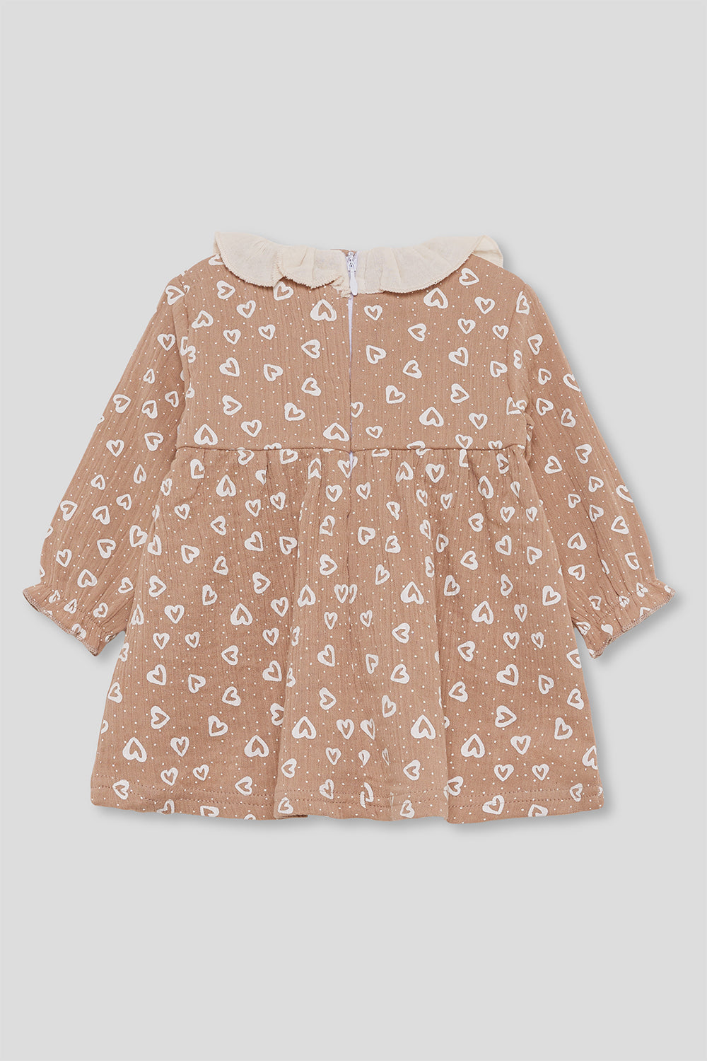 Vestido Bebé Niña Marrón con Estampado de Corazones y Cuello Volante Street Monkey | 1-24 Meses | Siju