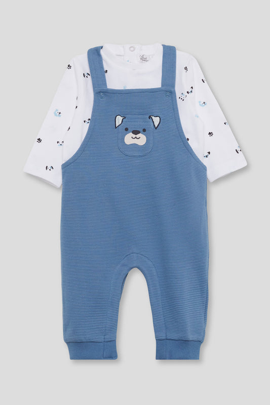 Conjunto Bebé Niño Peto Azul de Algodón y Camiseta | Street Monkey | 1-24 Meses
