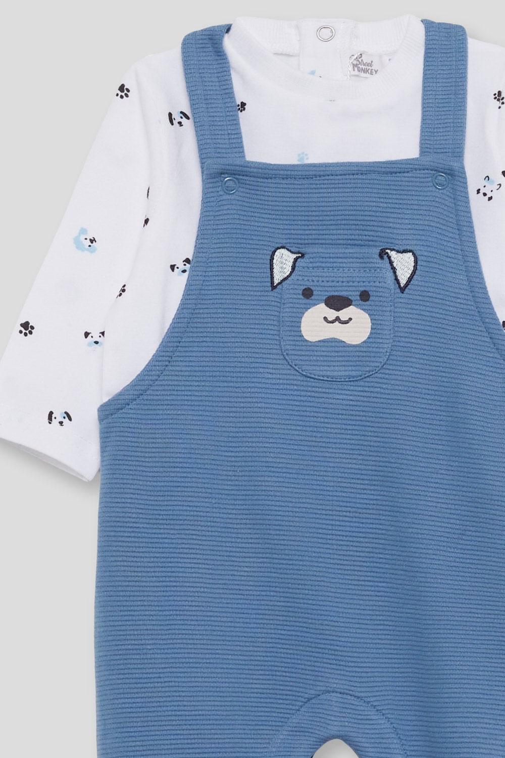 Conjunto Bebé Niño Peto Azul de Algodón y Camiseta | Street Monkey | 1-24 Meses