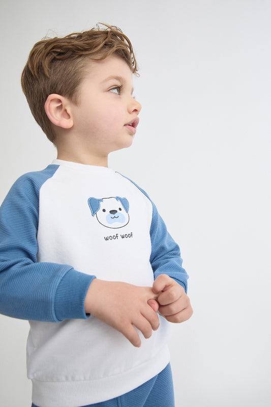 Conjunto Bebé Niño Azul y Blanco de Algodón con Perro | Street Monkey | 1-24 Meses