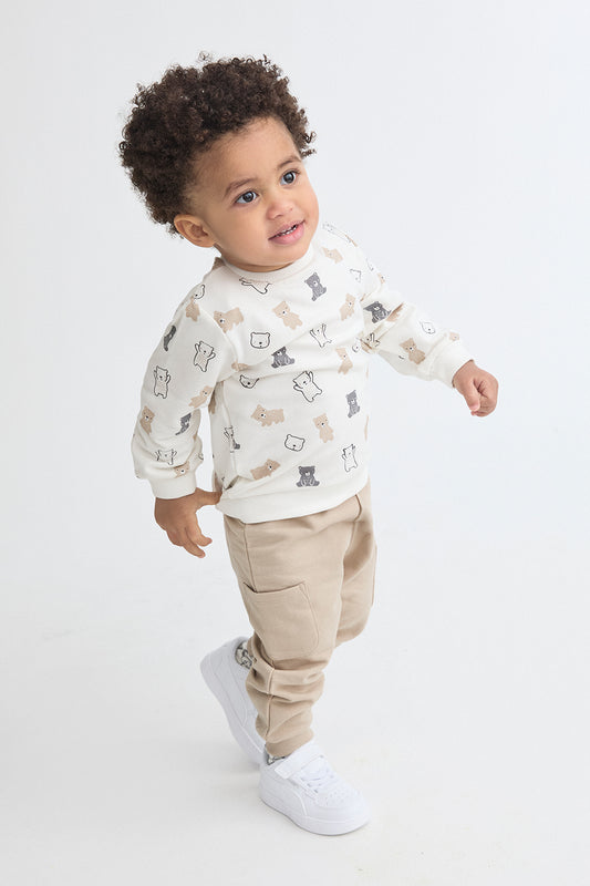 Conjunto Bebé Niño Beige de Algodón con Ositos | Street Monkey | 1-24 Meses