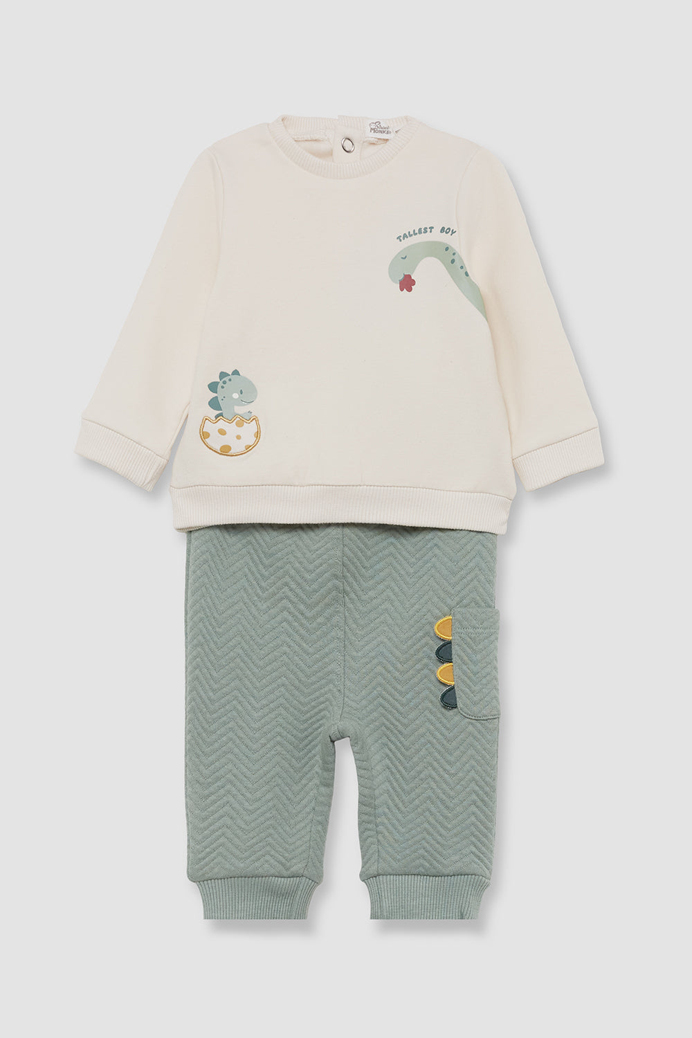 Conjunto Bebé Niño Verde Agua y Crudo de Algodón con Dinosaurios | Street Monkey | 1-24 Meses