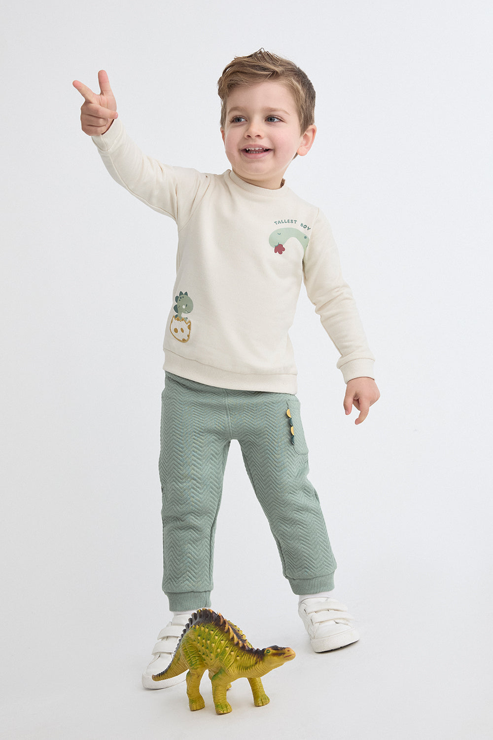 Conjunto Bebé Niño Verde Agua y Crudo de Algodón con Dinosaurios | Street Monkey | 1-24 Meses