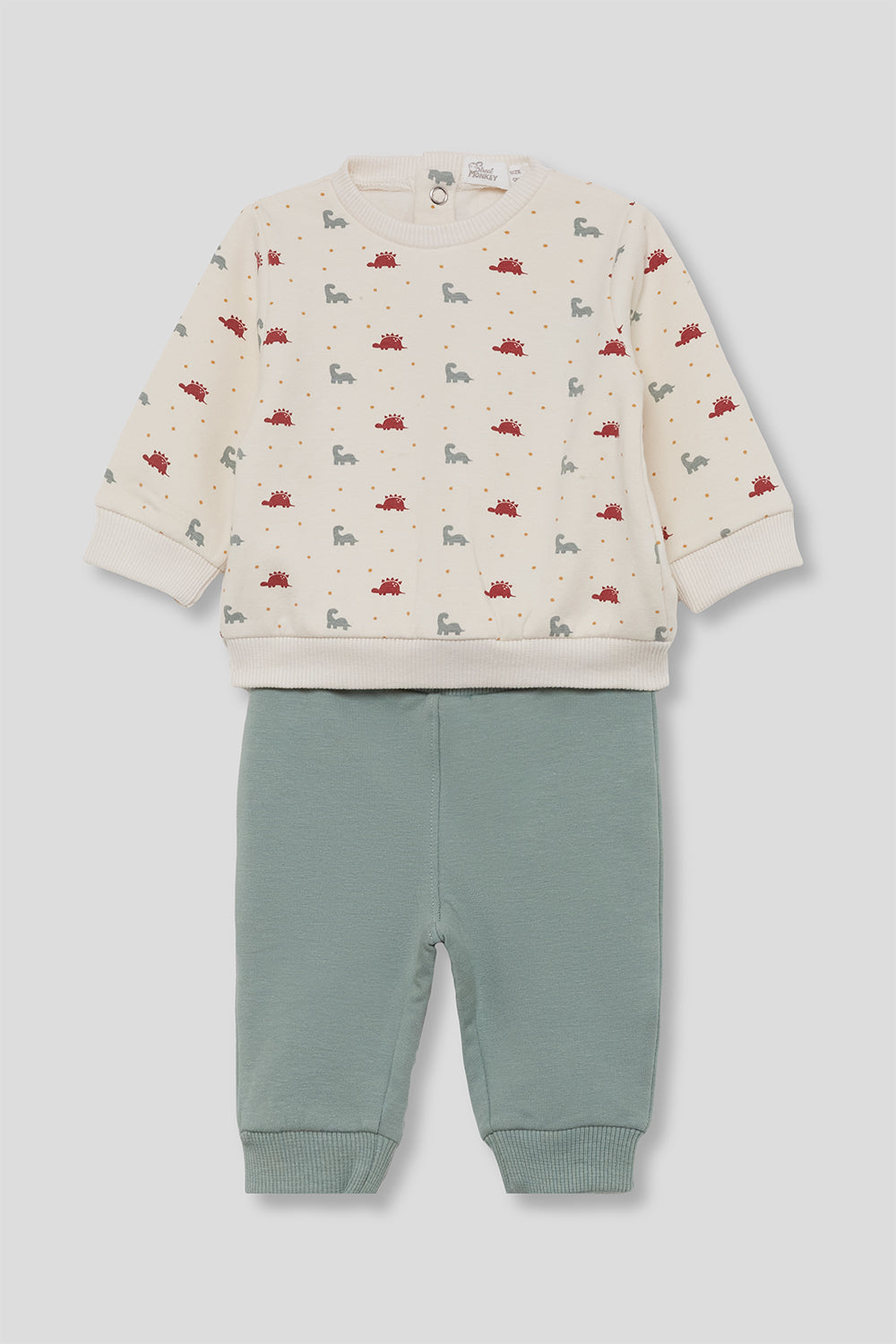 Conjunto Bebé Niño Verde Agua y Crudo de Algodón con Dinosaurios | Street Monkey | 1-24 Meses