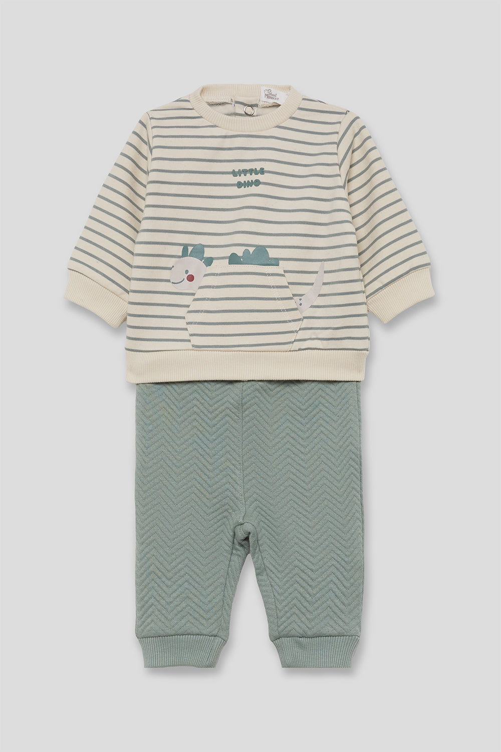 Conjunto Bebé Niño Verde Agua y Crudo de Algodón con Dinosaurio | Street Monkey | 1-24 Meses