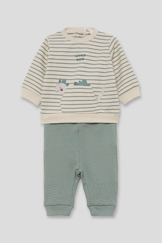 Conjunto Bebé Niño Verde Agua y Crudo de Algodón con Dinosaurio | Street Monkey | 1-24 Meses