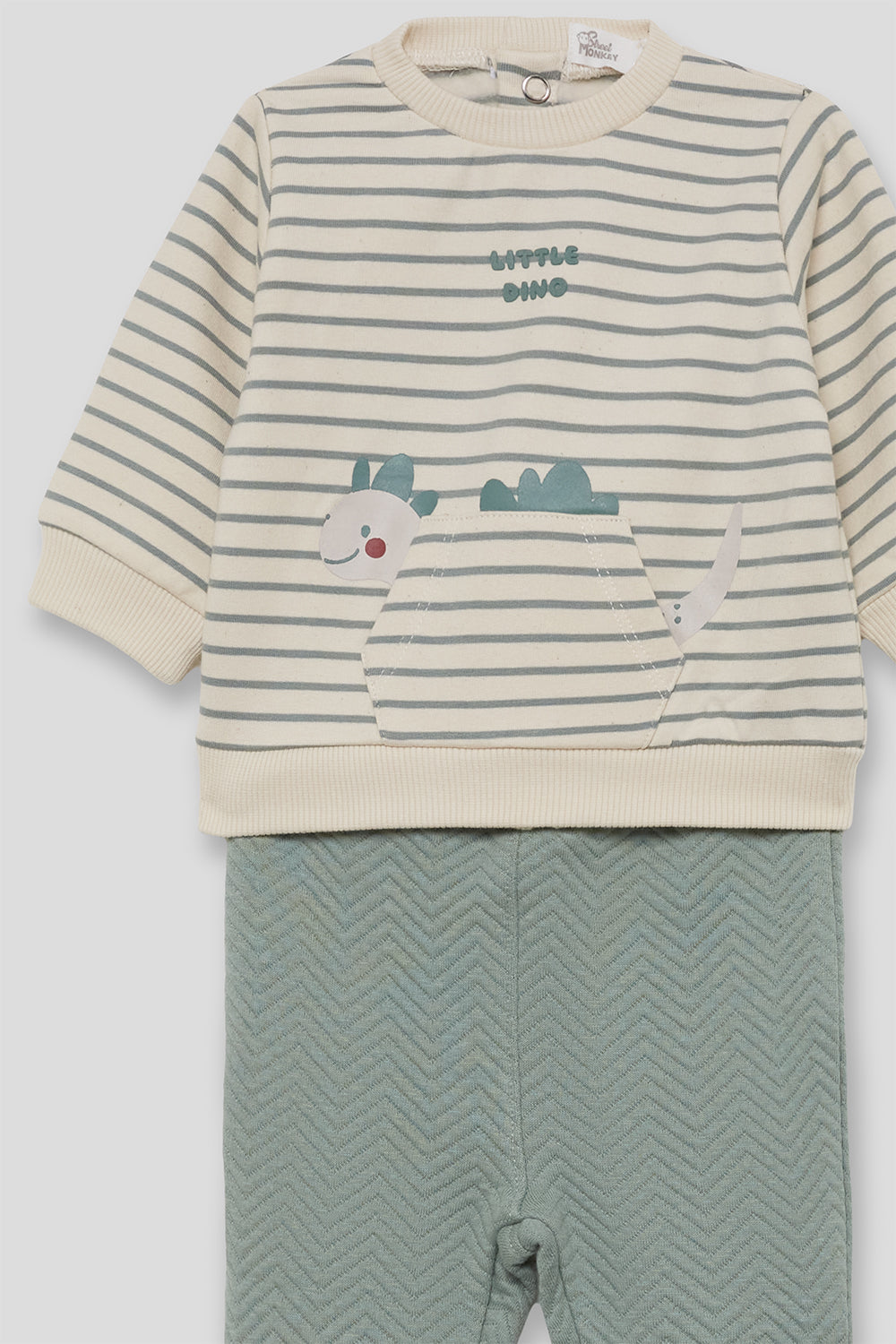 Conjunto Bebé Niño Verde Agua y Crudo de Algodón con Dinosaurio | Street Monkey | 1-24 Meses