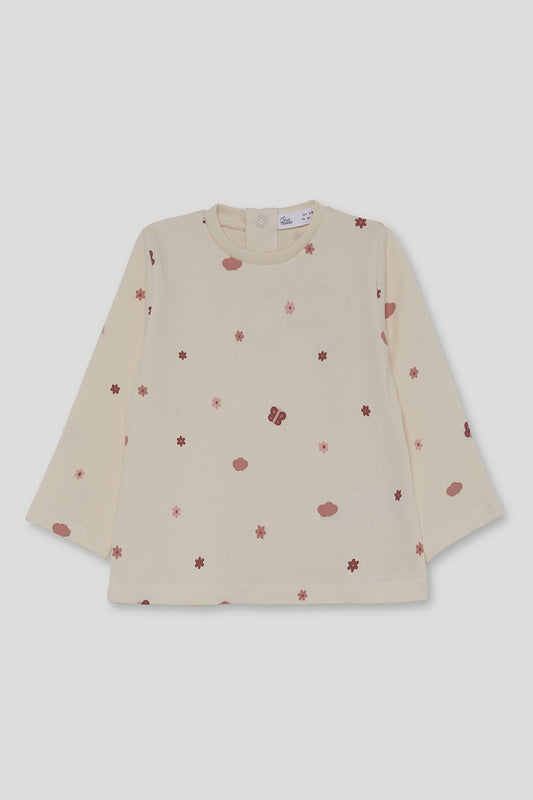 Camiseta Bebé Niña Crudo con Flores y Mariposas | Street Monkey | 363000