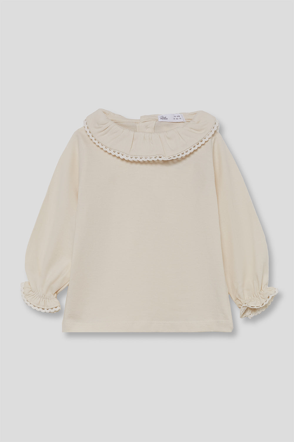 Camiseta Bebé Niña Crudo con Cuello y Puños de Volante | 363014