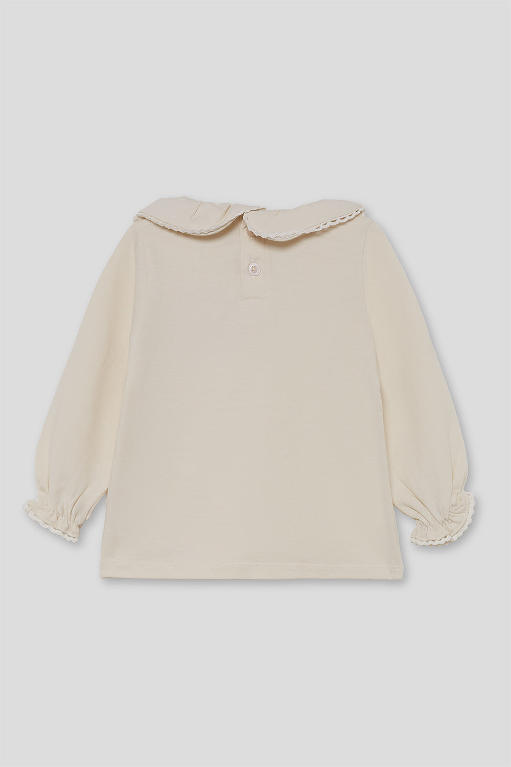 Camiseta Bebé Niña Crudo con Cuello y Puños de Volante | 363014