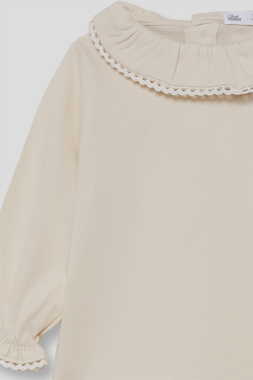 Camiseta Bebé Niña Crudo con Cuello y Puños de Volante | 363014