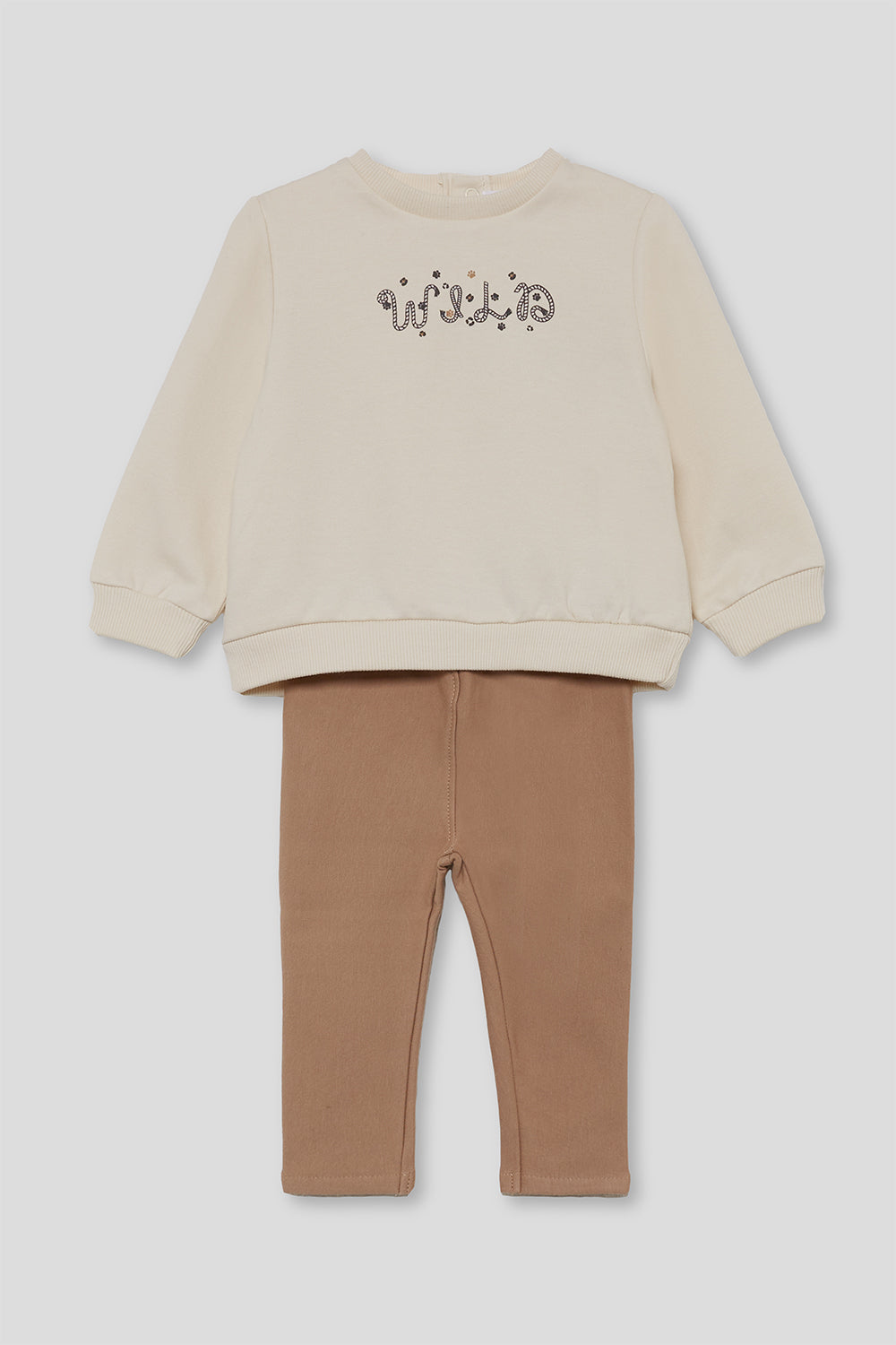Conjunto Bebé Niña Sudadera Crudo y Pantalón Camel | 363015