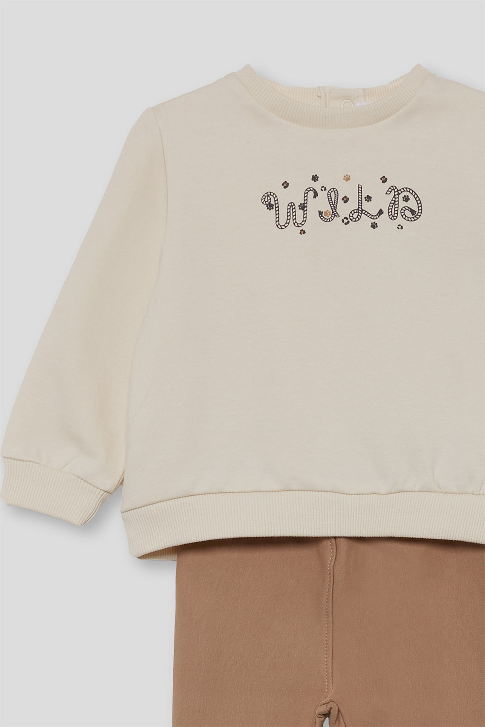 Conjunto Bebé Niña Sudadera Crudo y Pantalón Camel | 363015