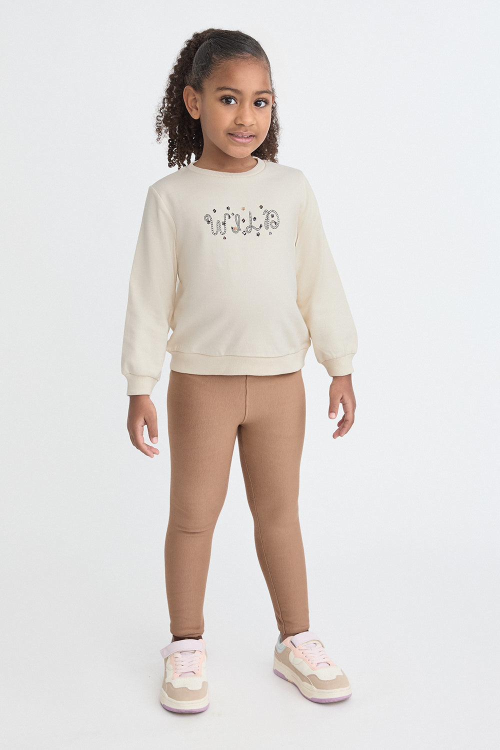 Conjunto Bebé Niña Sudadera Crudo y Pantalón Camel | 363015