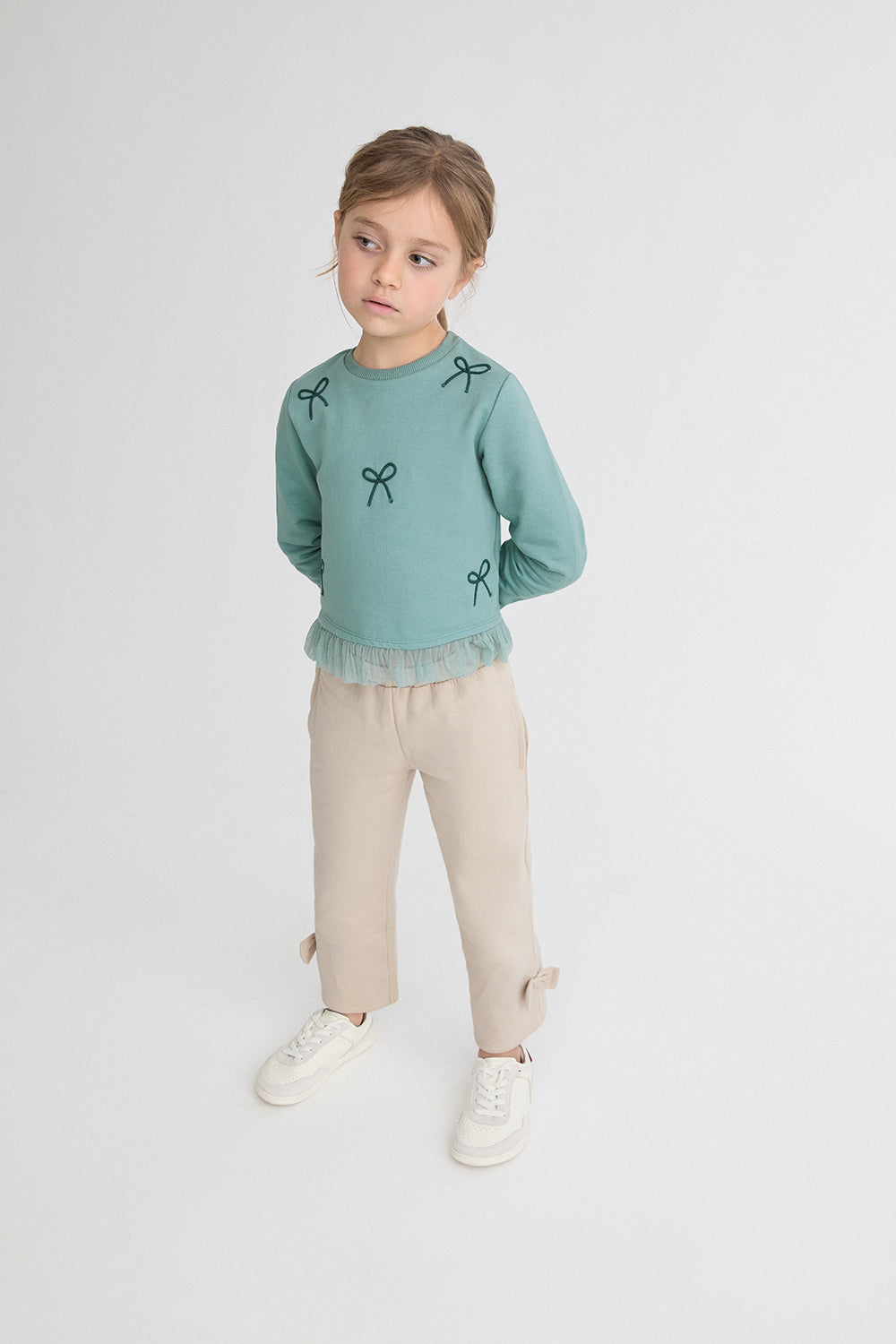 Sudadera Bebé Niña Azul Verdoso con Lazos y Volante | 363024