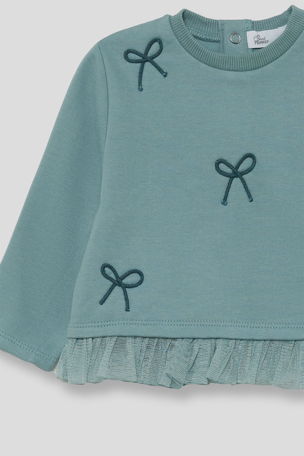 Sudadera Bebé Niña Azul Verdoso con Lazos y Volante | 363024