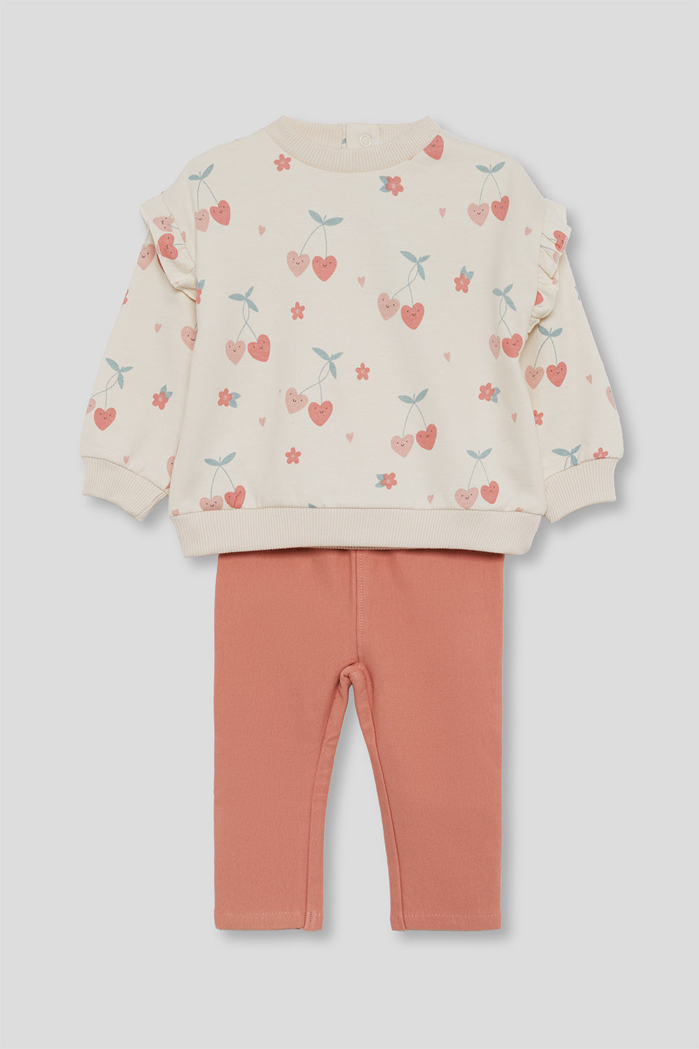 Conjunto Bebé Niña Sudadera Estampada de Cerezas y Leggings Coral | 363030
