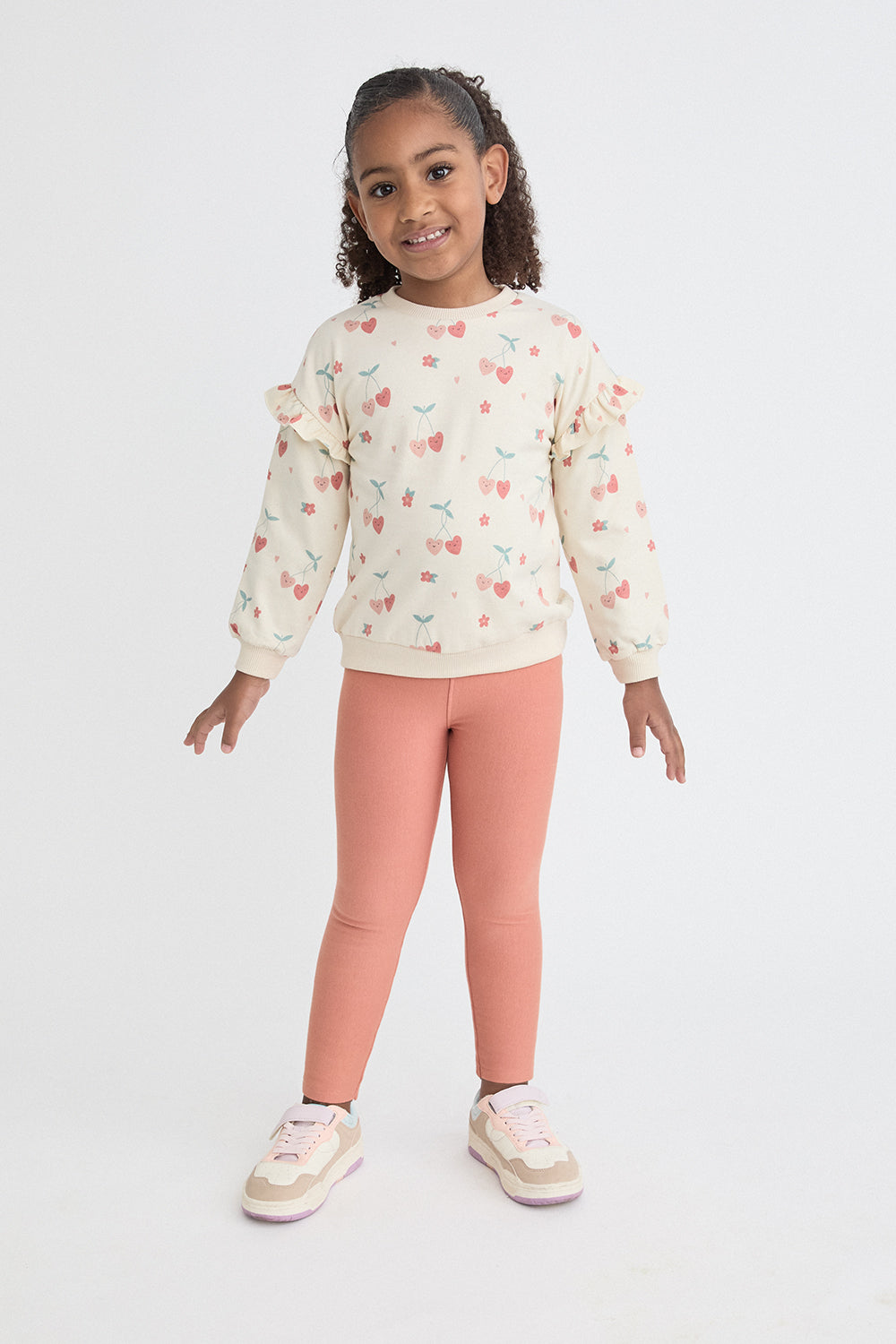 Conjunto Bebé Niña Sudadera Estampada de Cerezas y Leggings Coral | 363030