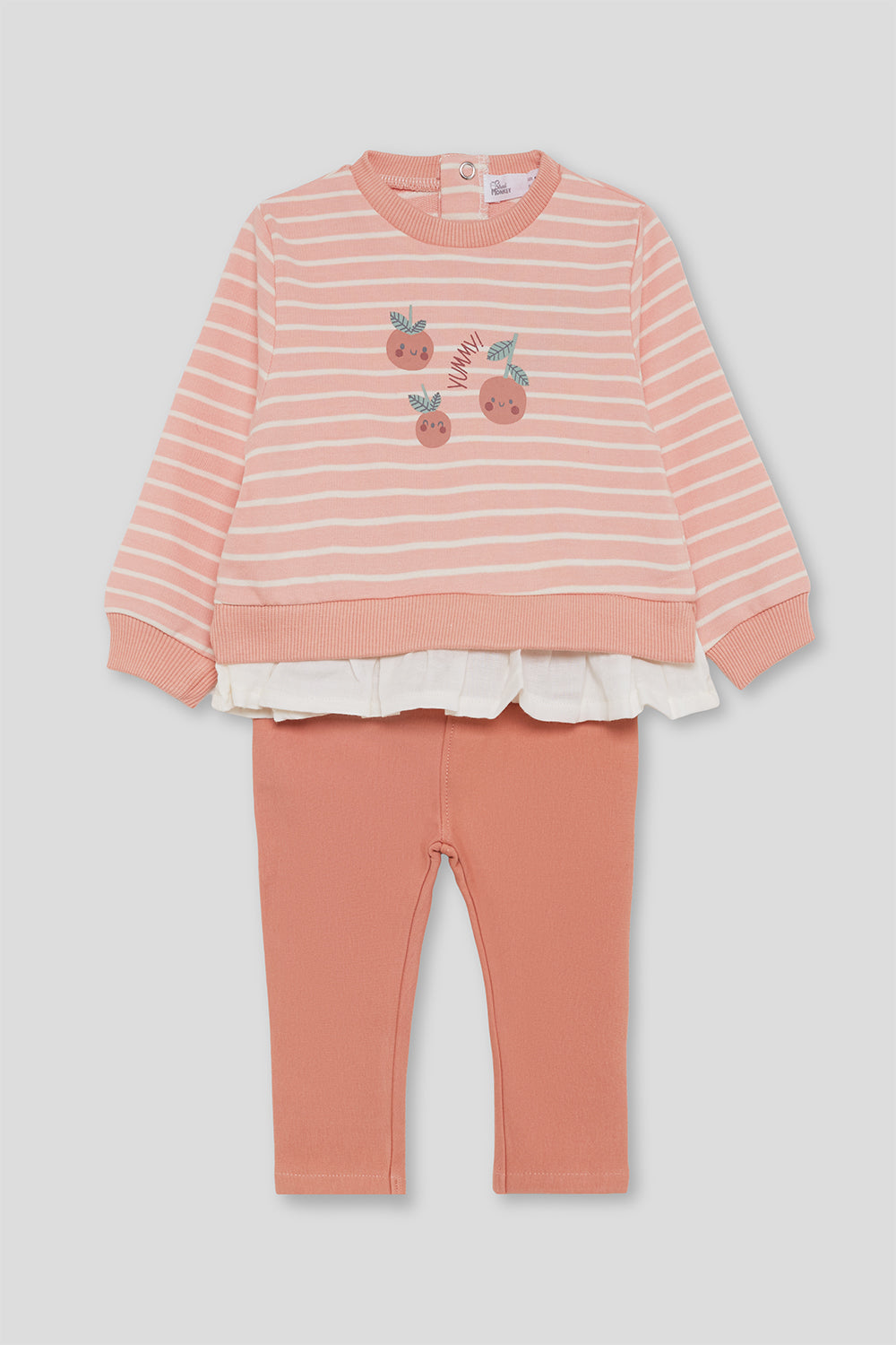 Conjunto Bebé Niña Sudadera Rayas Coral con Volante y Leggings | 363031