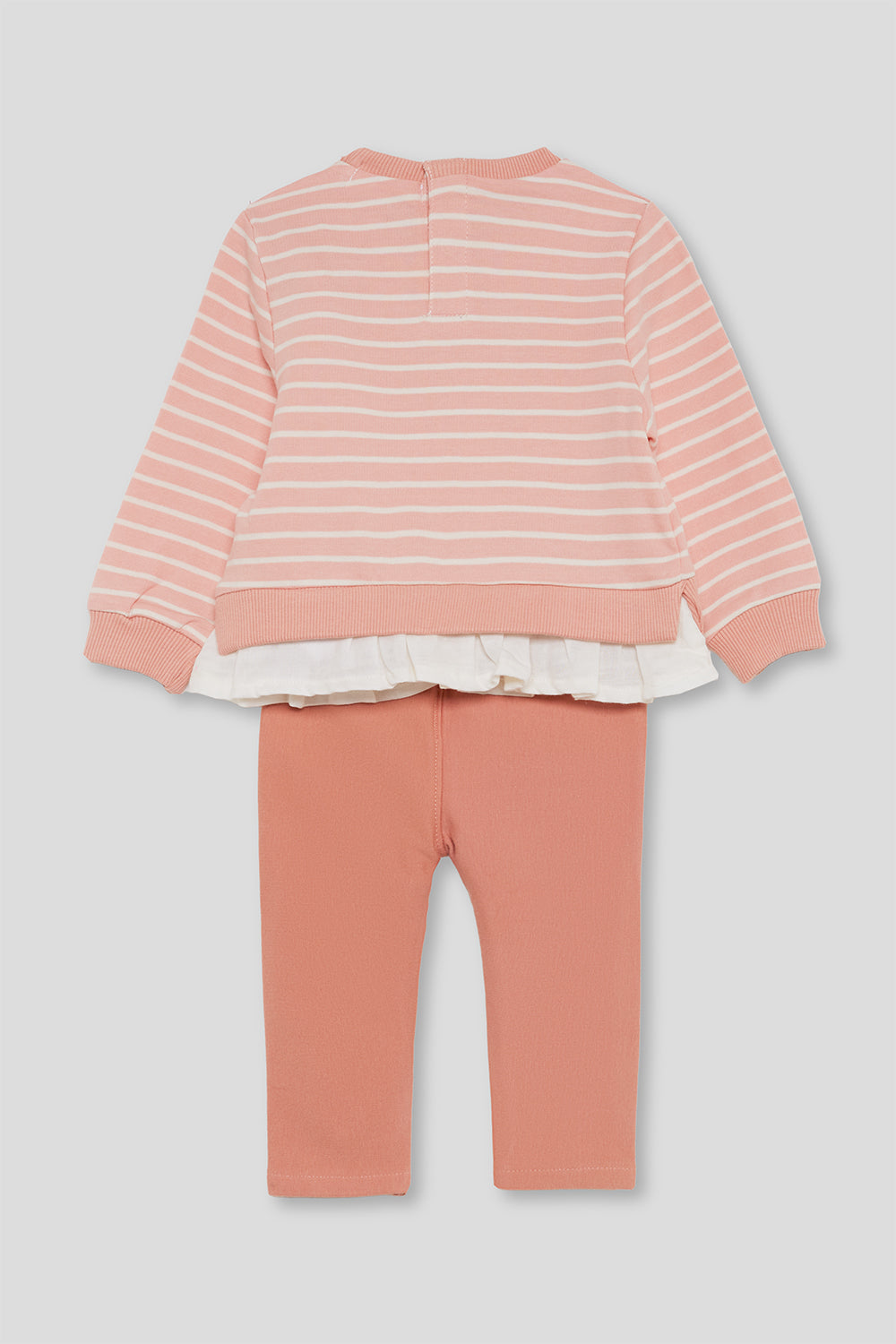 Conjunto Bebé Niña Sudadera Rayas Coral con Volante y Leggings | 363031