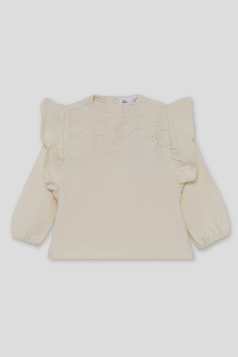 Camiseta Bebé Niña Cruda con Bordado Calado y Volantes | 363033