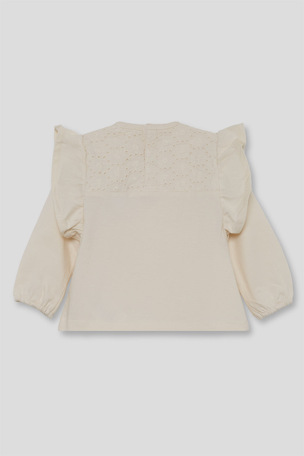 Camiseta Bebé Niña Cruda con Bordado Calado y Volantes | 363033