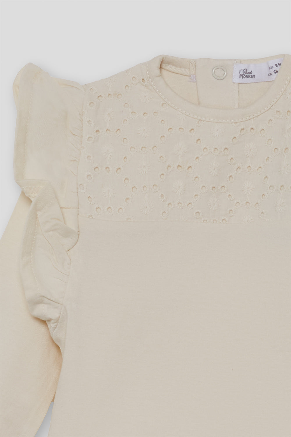 Camiseta Bebé Niña Cruda con Bordado Calado y Volantes | 363033