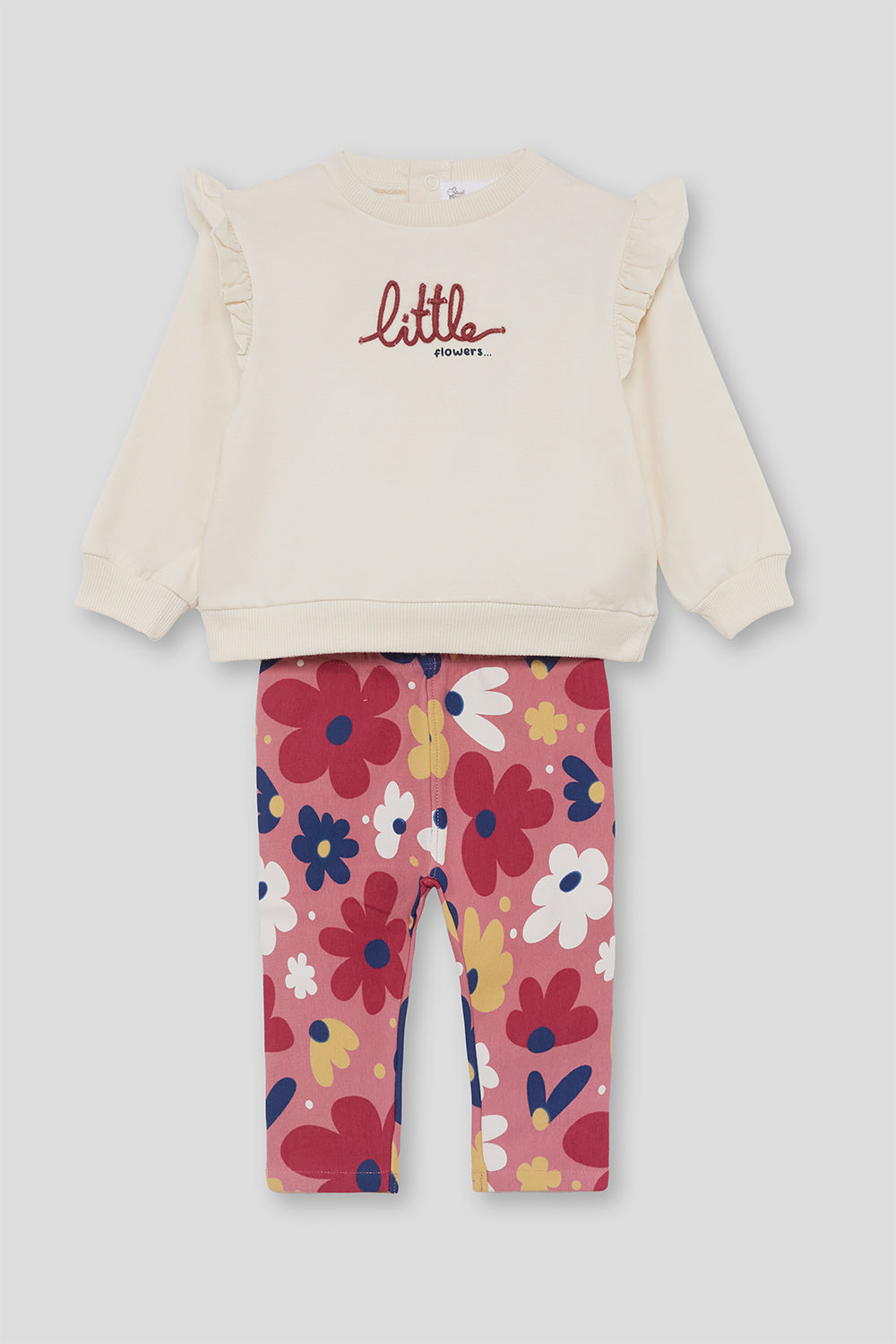 Conjunto Bebé Niña Sudadera Crudo y Leggings Florales | 363043