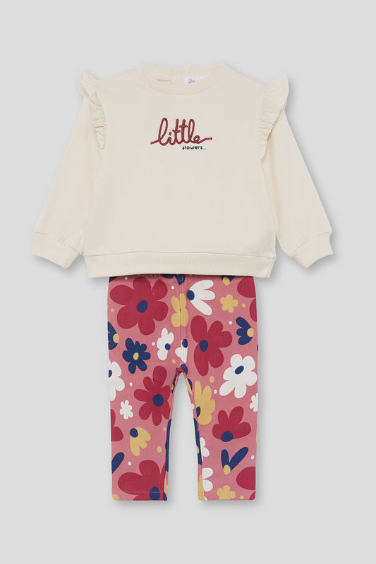 Conjunto Bebé Niña Sudadera Crudo y Leggings Florales | 363043