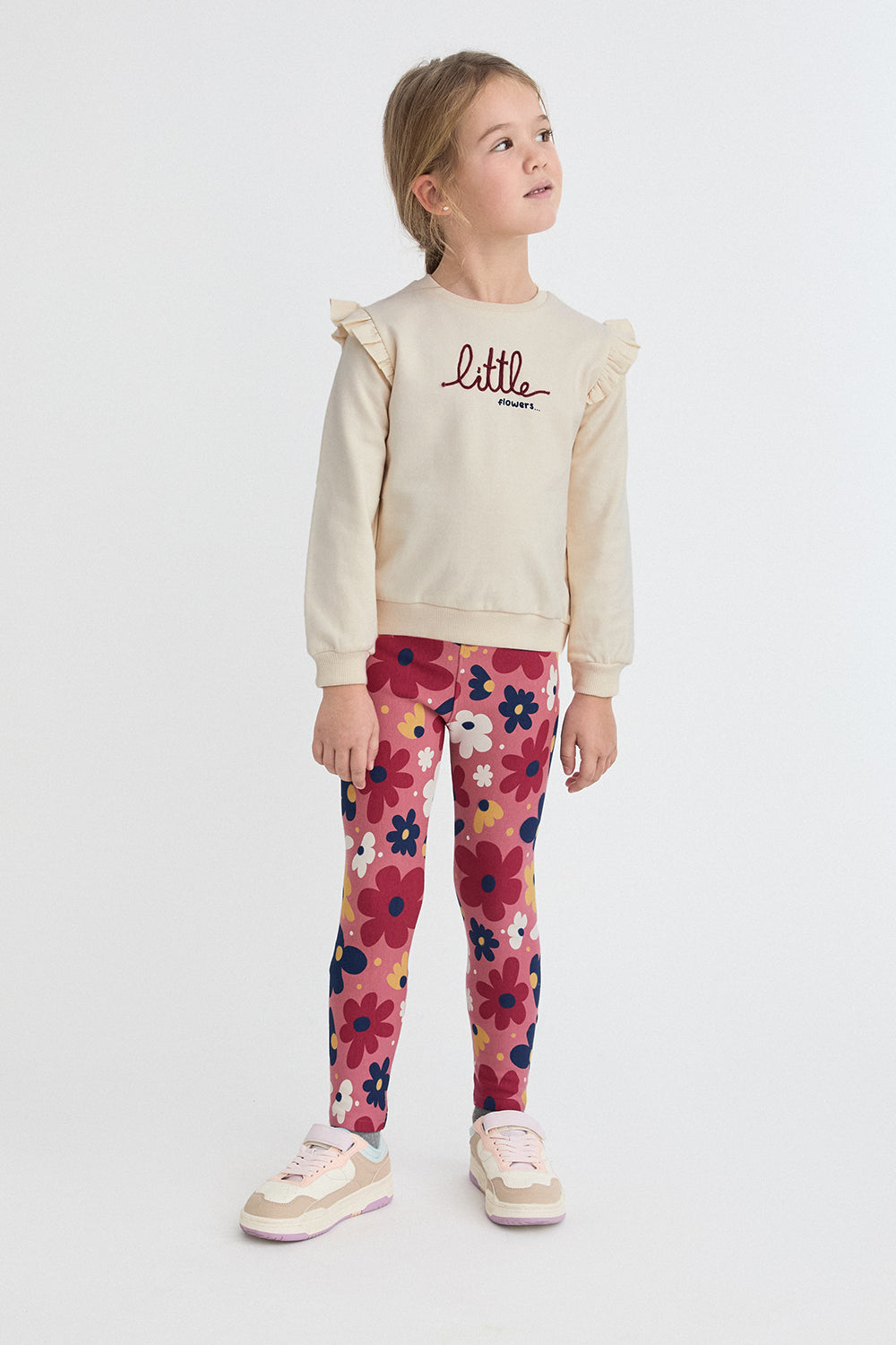 Conjunto Bebé Niña Sudadera Crudo y Leggings Florales | 363043