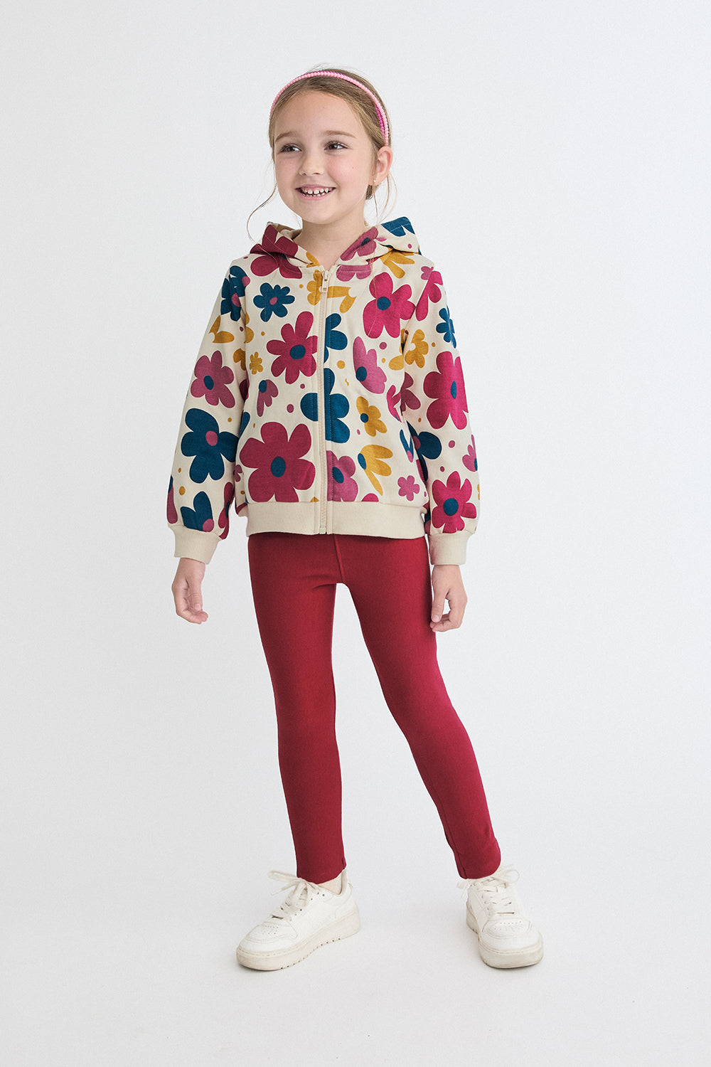 Conjunto Bebé Niña Sudadera Floral con Capucha y Leggings Granate | Siju Moda Infantil