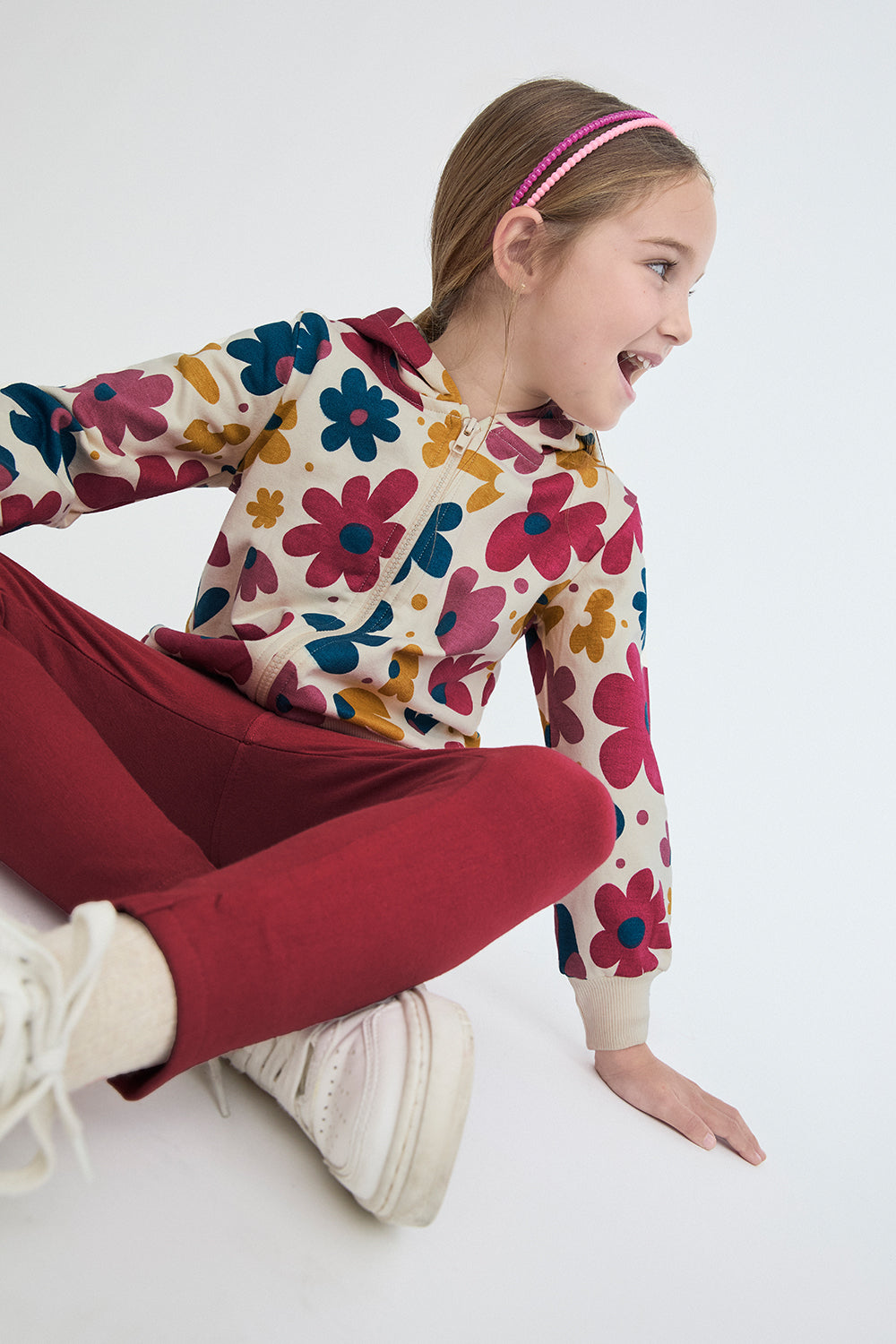 Conjunto Bebé Niña Sudadera Floral con Capucha y Leggings Granate | Siju Moda Infantil