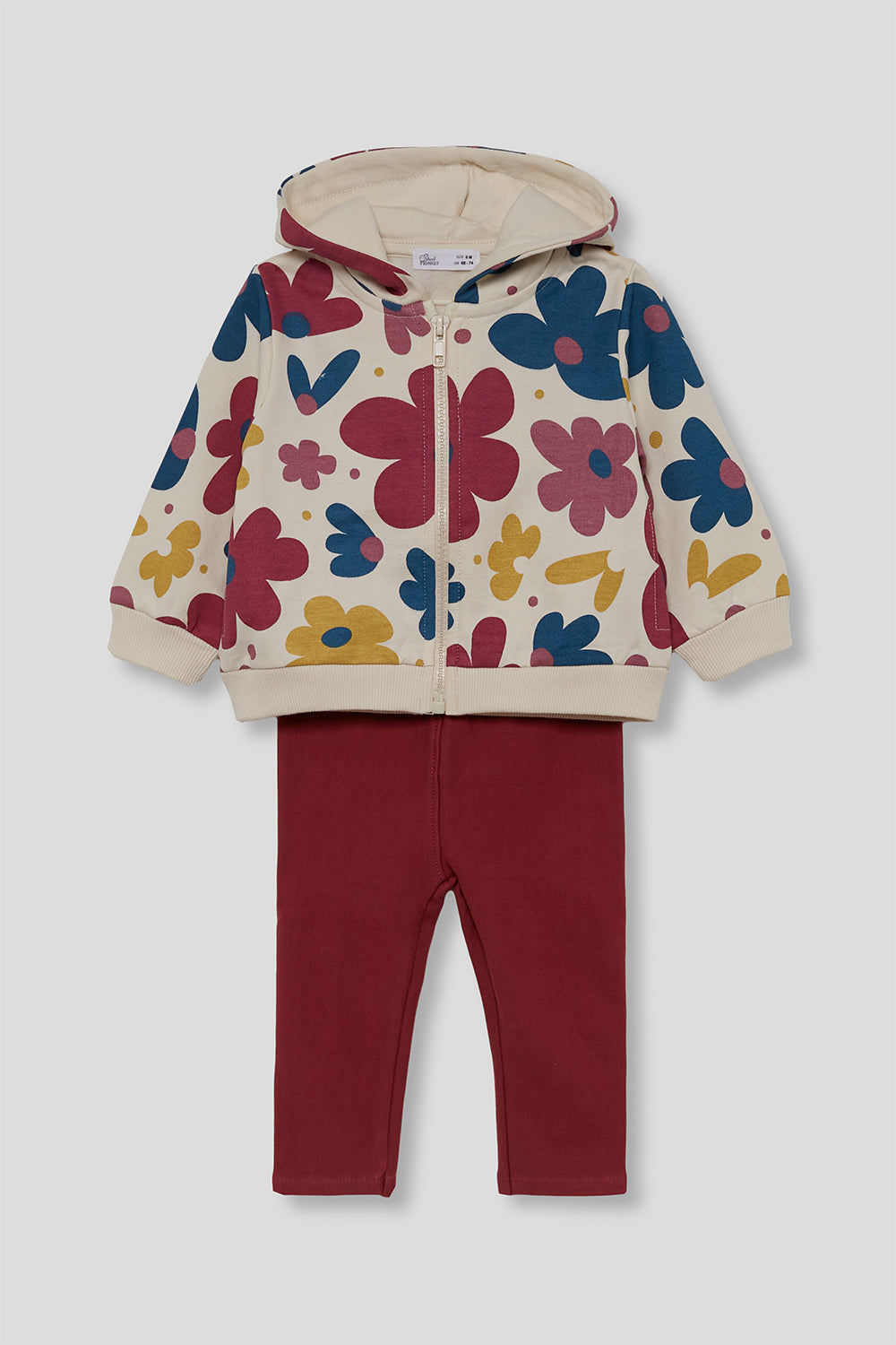 Conjunto Bebé Niña Sudadera Floral con Capucha y Leggings Granate | Siju Moda Infantil