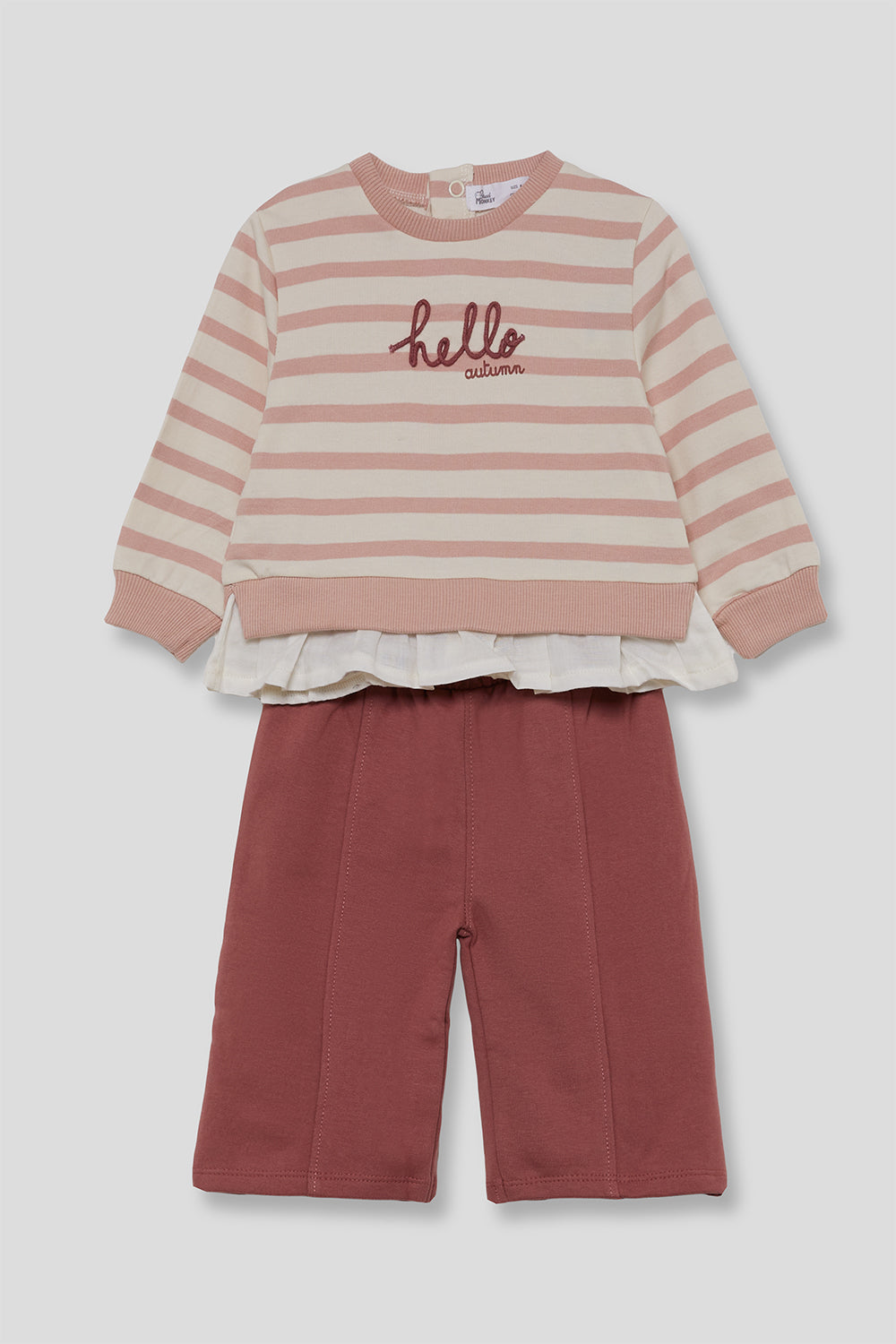 Conjunto Bebé Niña Rayas Rosa con Volante y Pantalón | Siju Moda Infantil