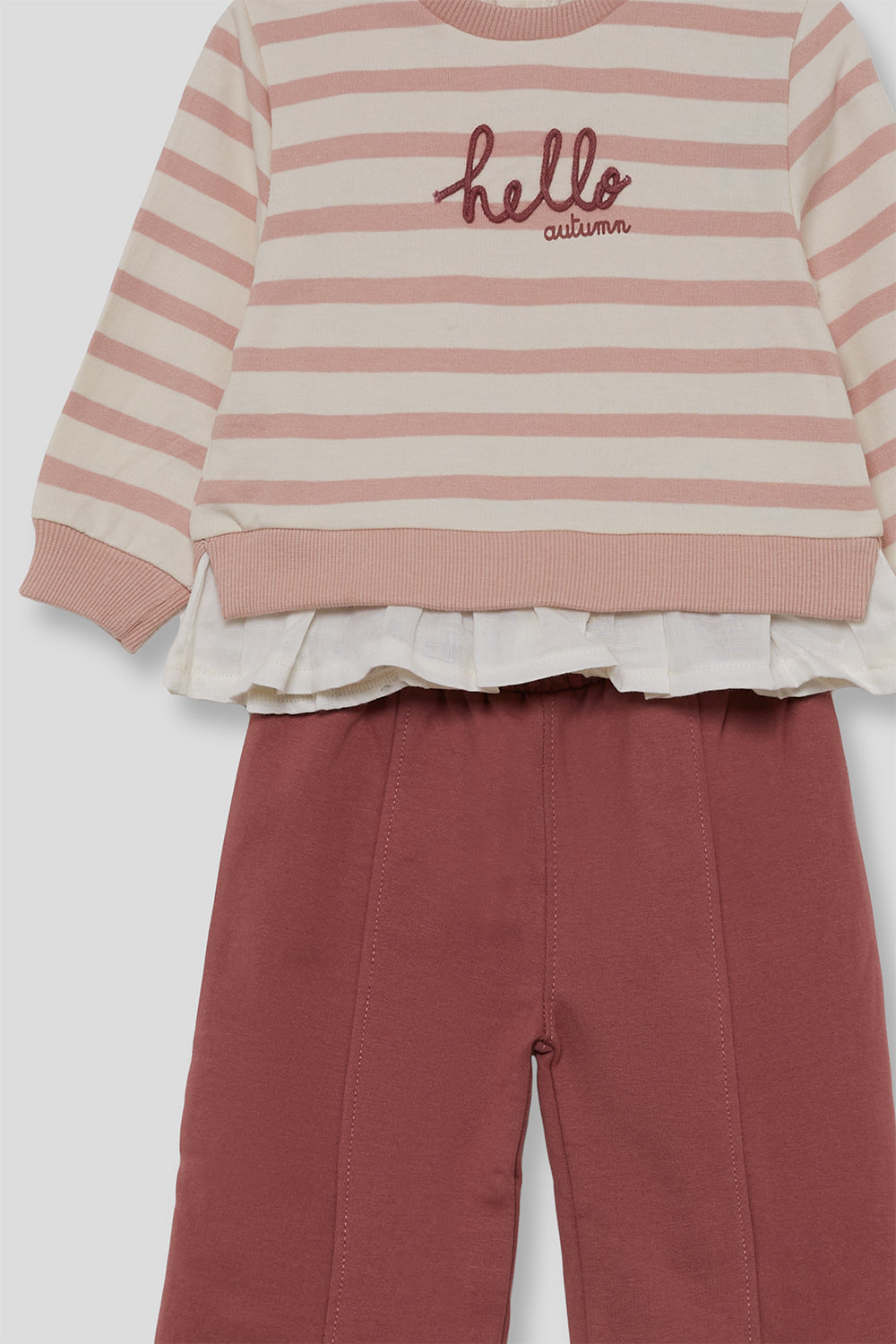 Conjunto Bebé Niña Rayas Rosa con Volante y Pantalón | Siju Moda Infantil
