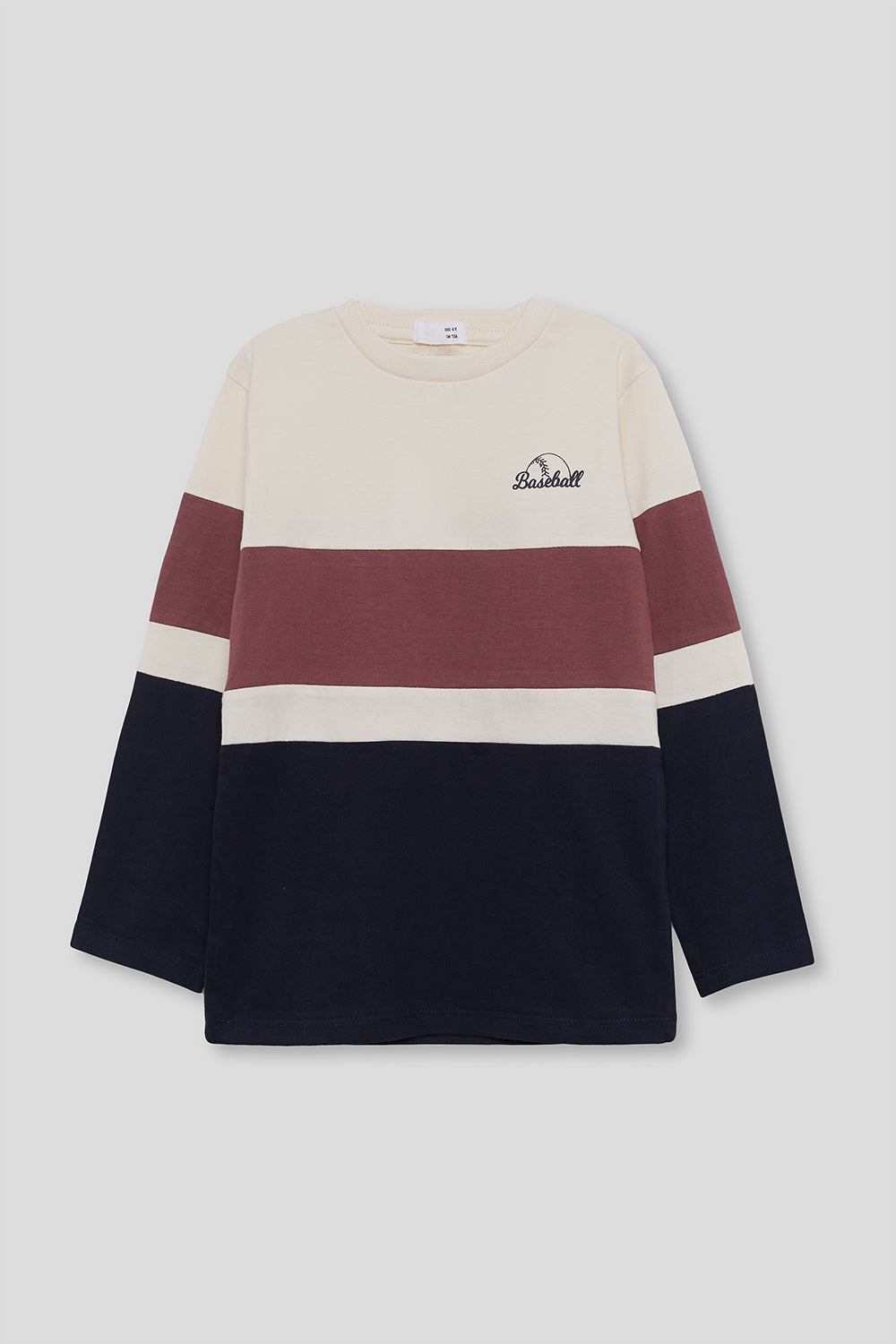 Camiseta Niño Manga Larga Baseball Crudo Borgoña y Marino Street Monkey | Siju