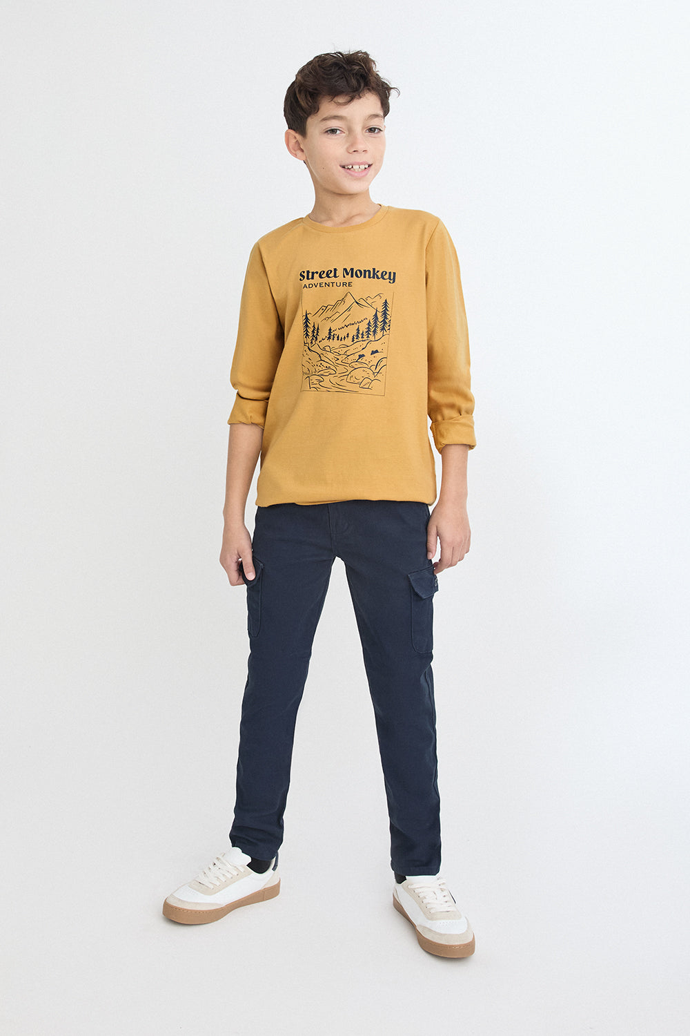 Camiseta Niño Manga Larga Mostaza Adventure Street Monkey | Siju Moda Infantil