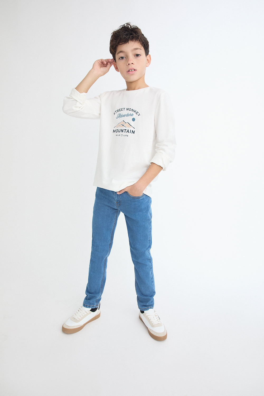 Camiseta Niño Manga Larga Crudo Mountain Adventure Street Monkey | Siju Moda Infantil
