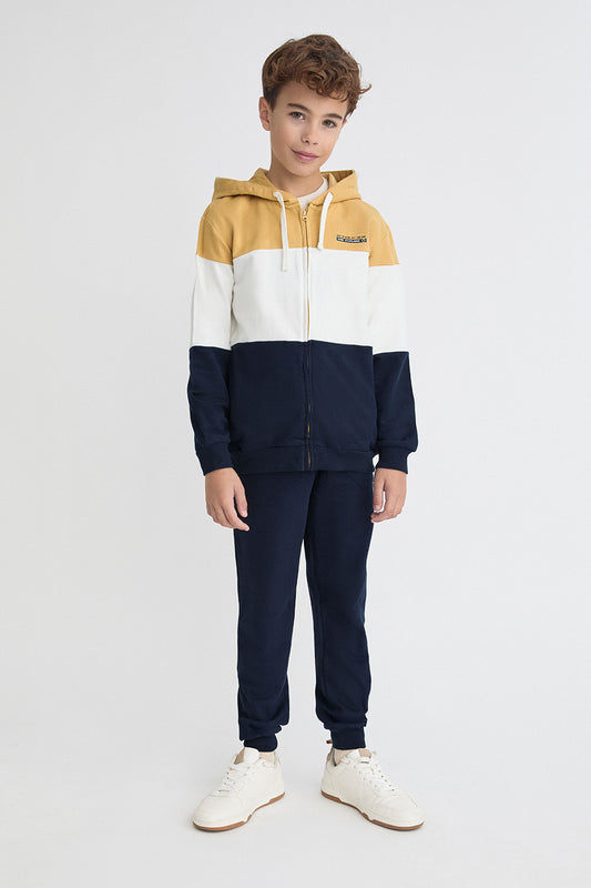 Conjunto Niño Sudadera Capucha Marino Mostaza y Crudo Street Monkey | Siju Moda Infantil