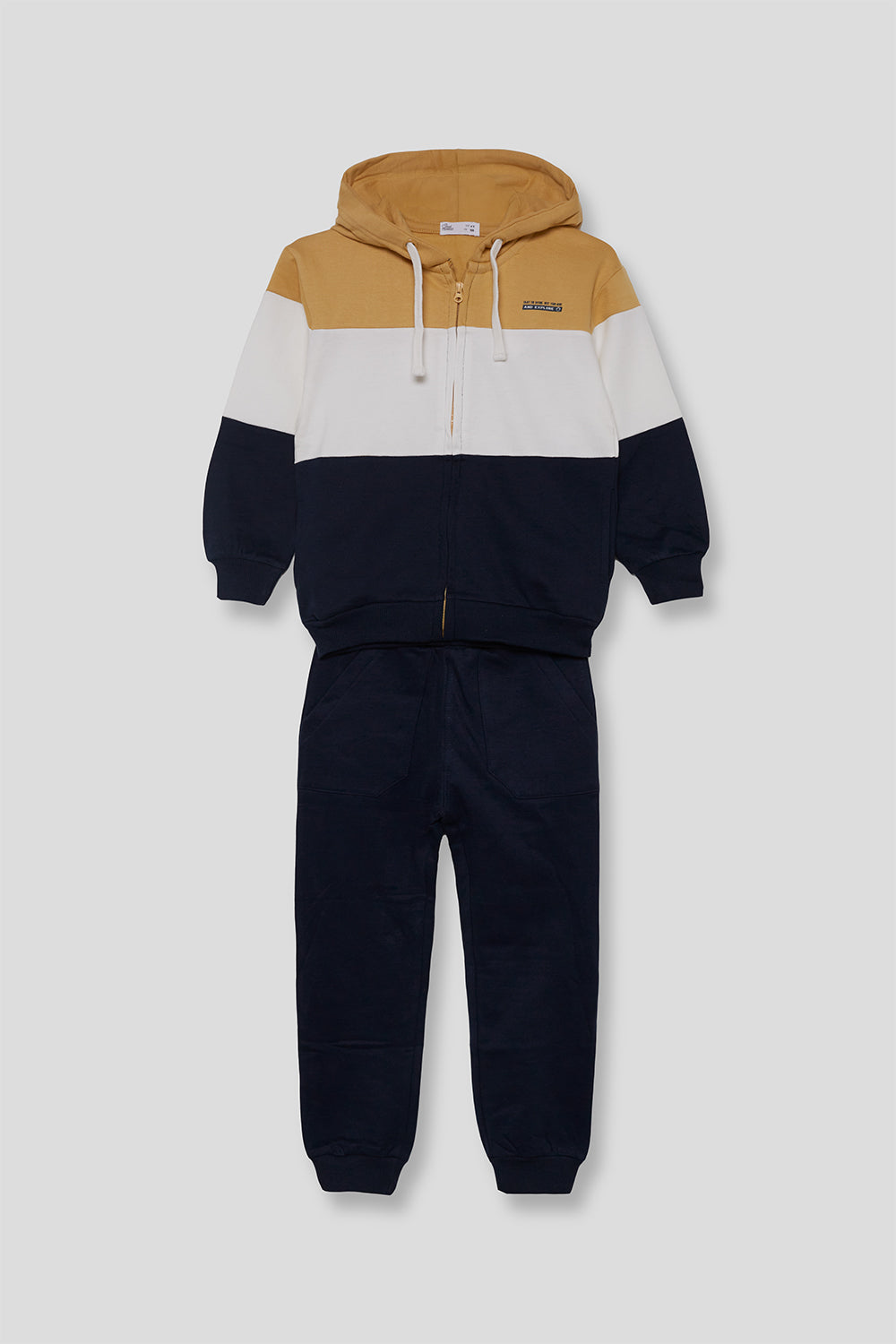 Conjunto Niño Sudadera Capucha Marino Mostaza y Crudo Street Monkey | Siju Moda Infantil