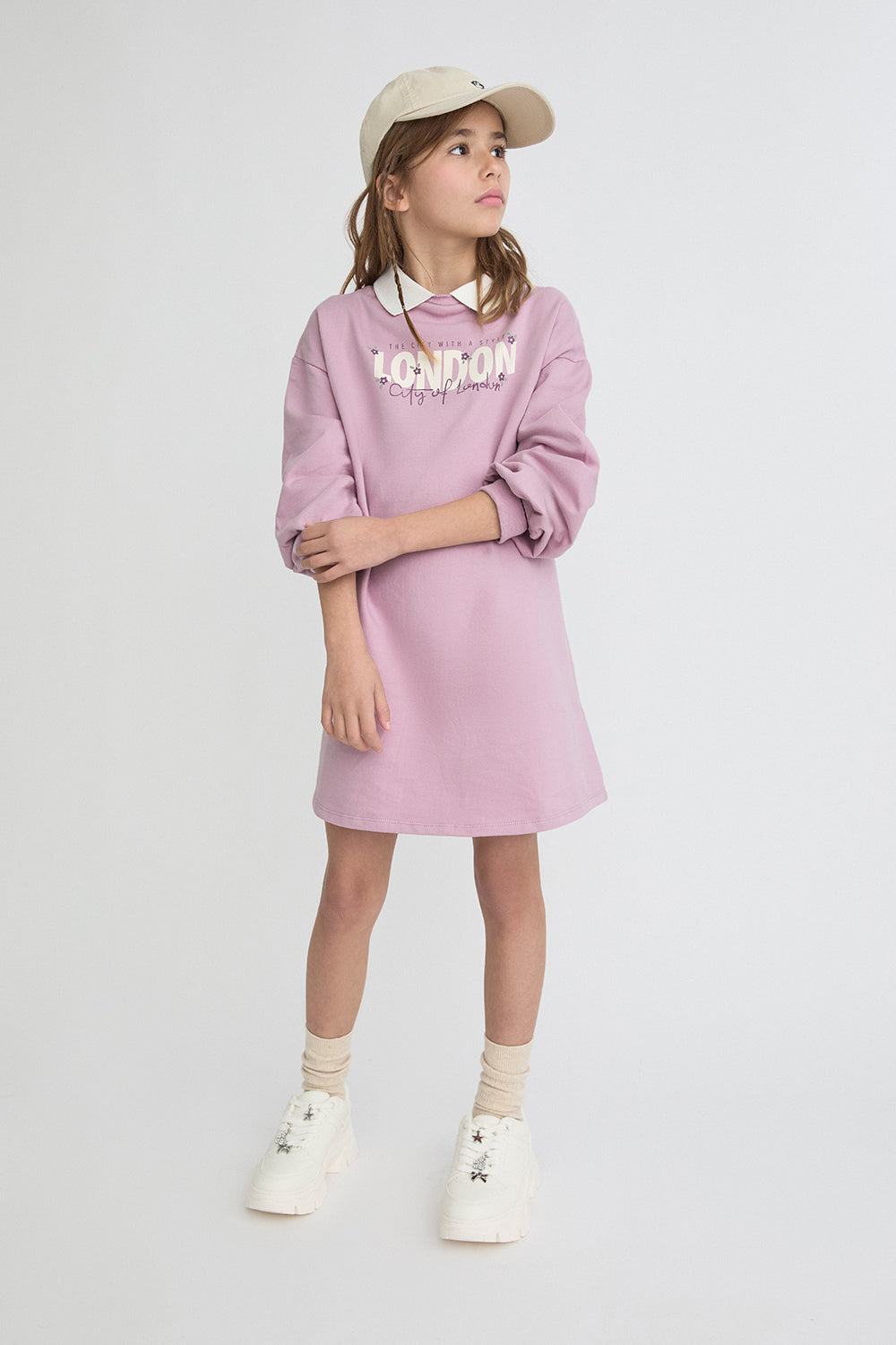 Vestido Niña Rosa con Cuello Crudo London 366006 | Siju Moda Infantil