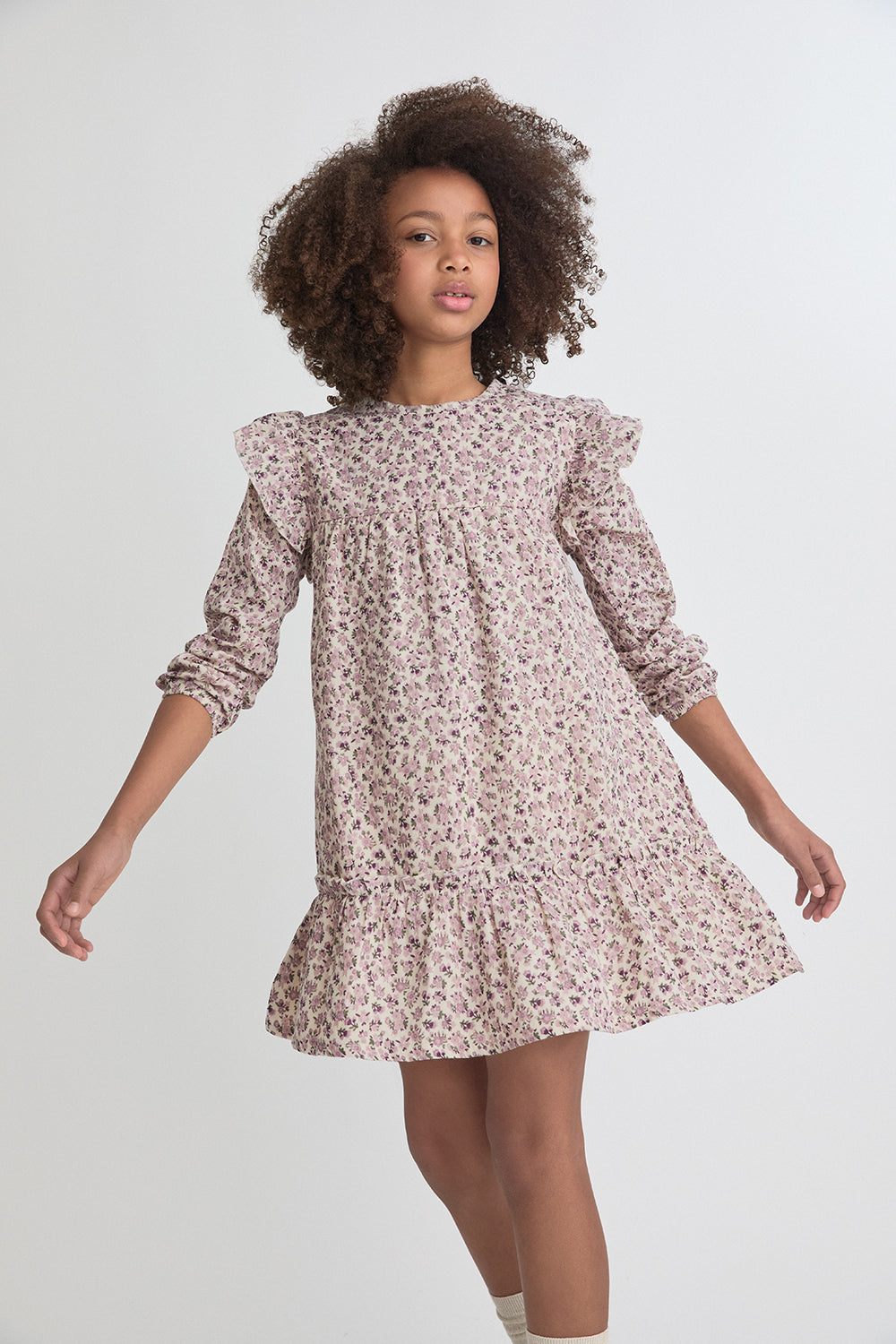 Vestido Niña Floral Rosa y Malva con Volantes 366007 | Siju Moda Infantil