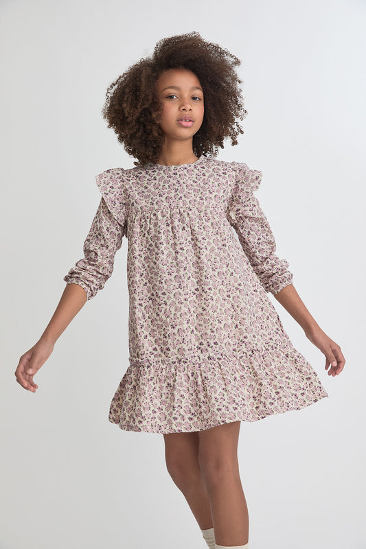 Vestido Niña Floral Rosa y Malva con Volantes 366007 | Siju Moda Infantil
