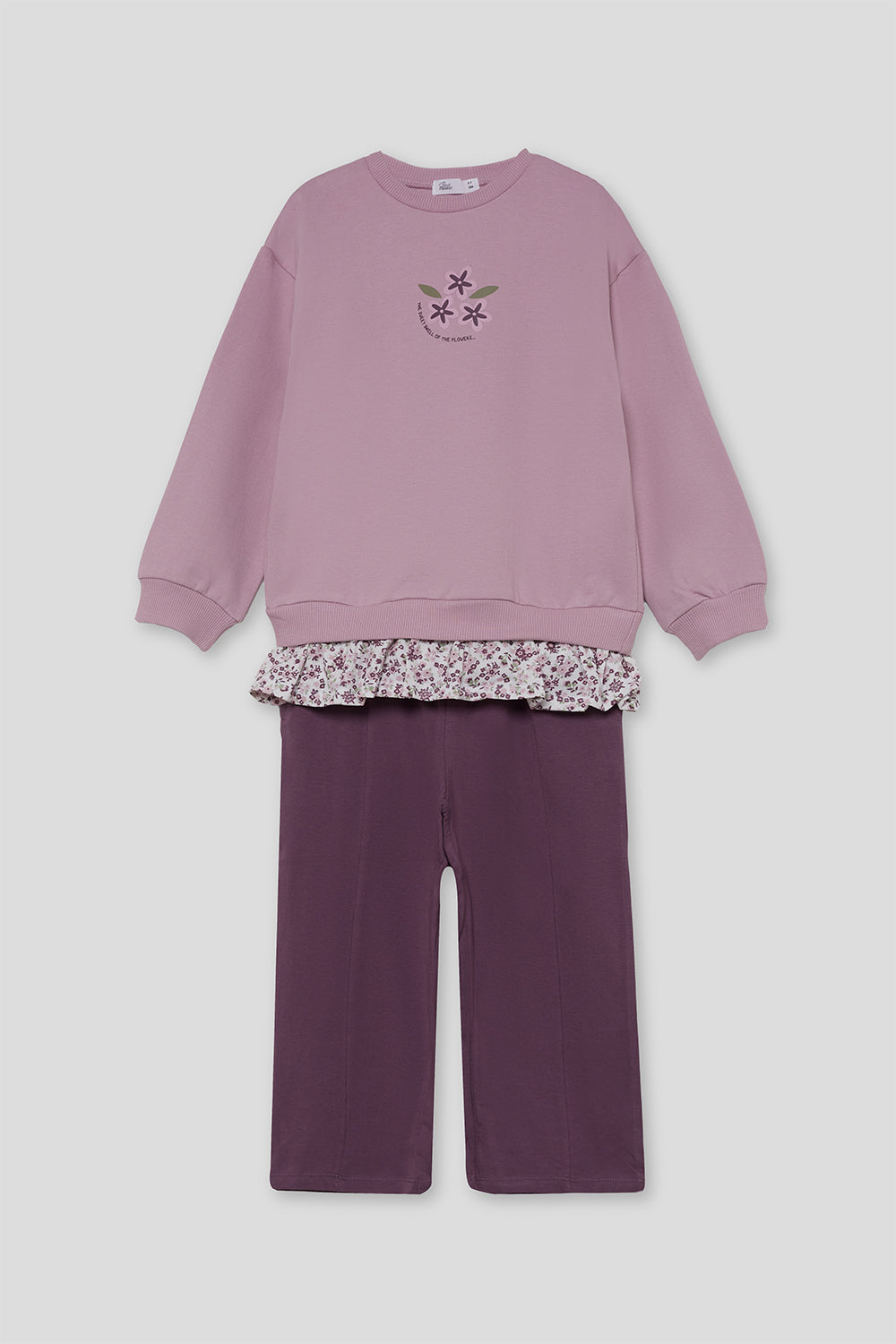 Conjunto Niña Sudadera Rosa con Volante Floral y Pantalón Lila 2-16 Años 366008 | Siju Moda Infantil
