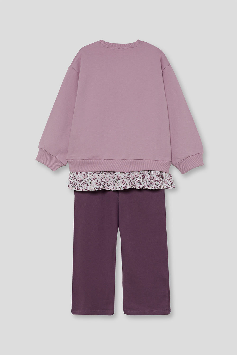 Conjunto Niña Sudadera Rosa con Volante Floral y Pantalón Lila 2-16 Años 366008 | Siju Moda Infantil