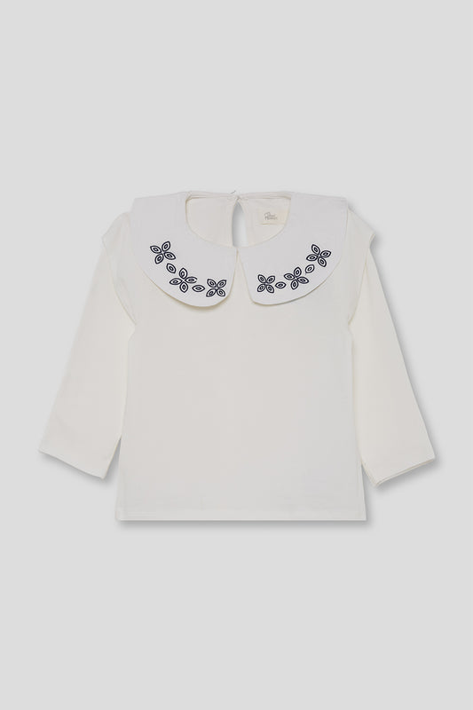 Blusa Niña Blanca con Cuello Peter Pan Bordado 2-16 Años 366012 | Siju Moda Infantil