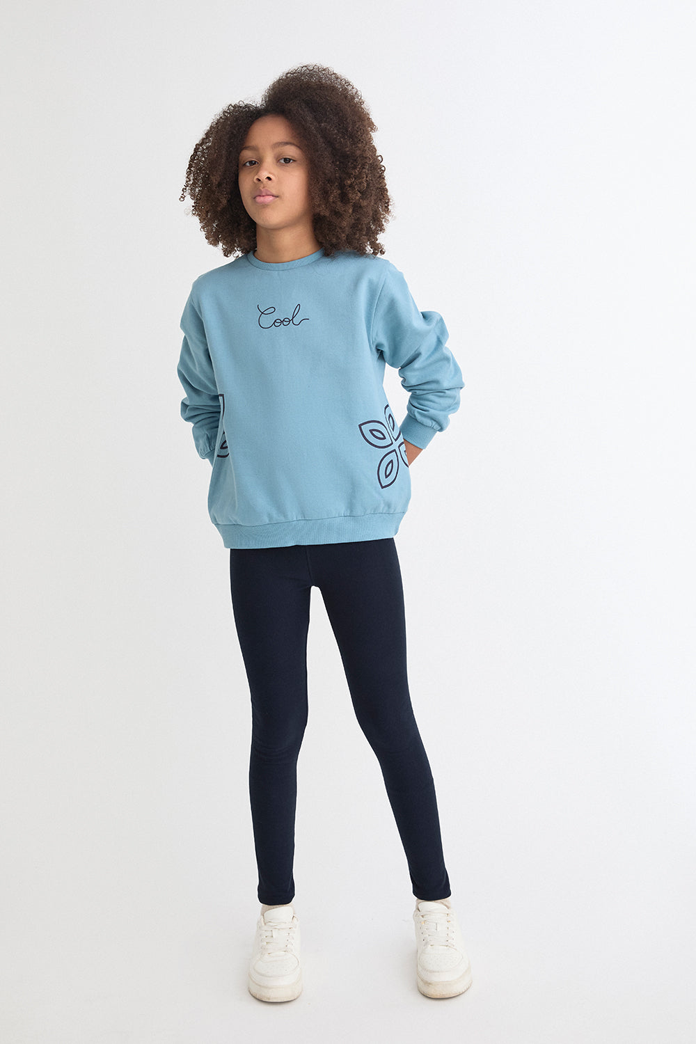 Conjunto Niña Sudadera Azul Celeste con Flores y Legging Marino 2-16 Años 366013 | Siju Moda Infantil