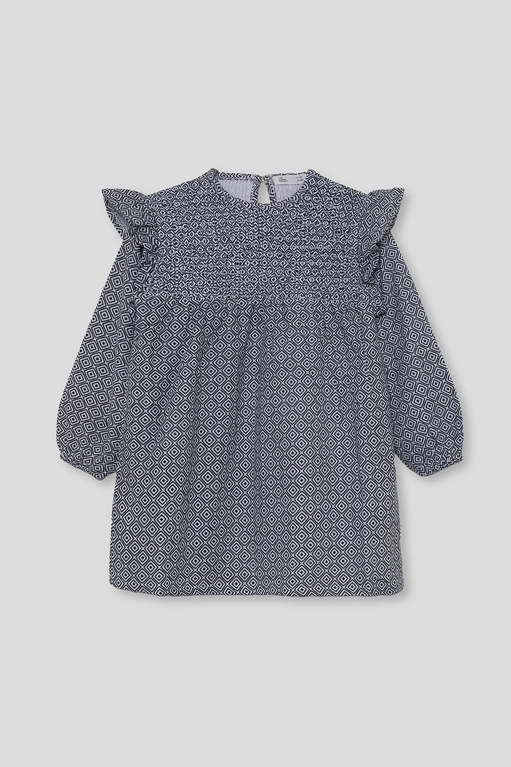 Vestido Niña Azul Marino y Blanco con Estampado Geométrico 2-16 Años 366019 | Siju Moda Infantil